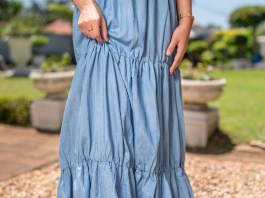 CHAMBRAY DENIM 3 TIER MAXI DRESS